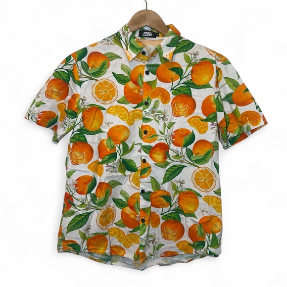 Vintage‎ Jogal Oranges Bright Hawaiian Short Sleeve Button Cotton Shirt Medium - Picture 1 of 4